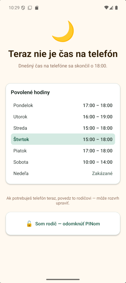 Blokovaná obrazovka – rozvrh