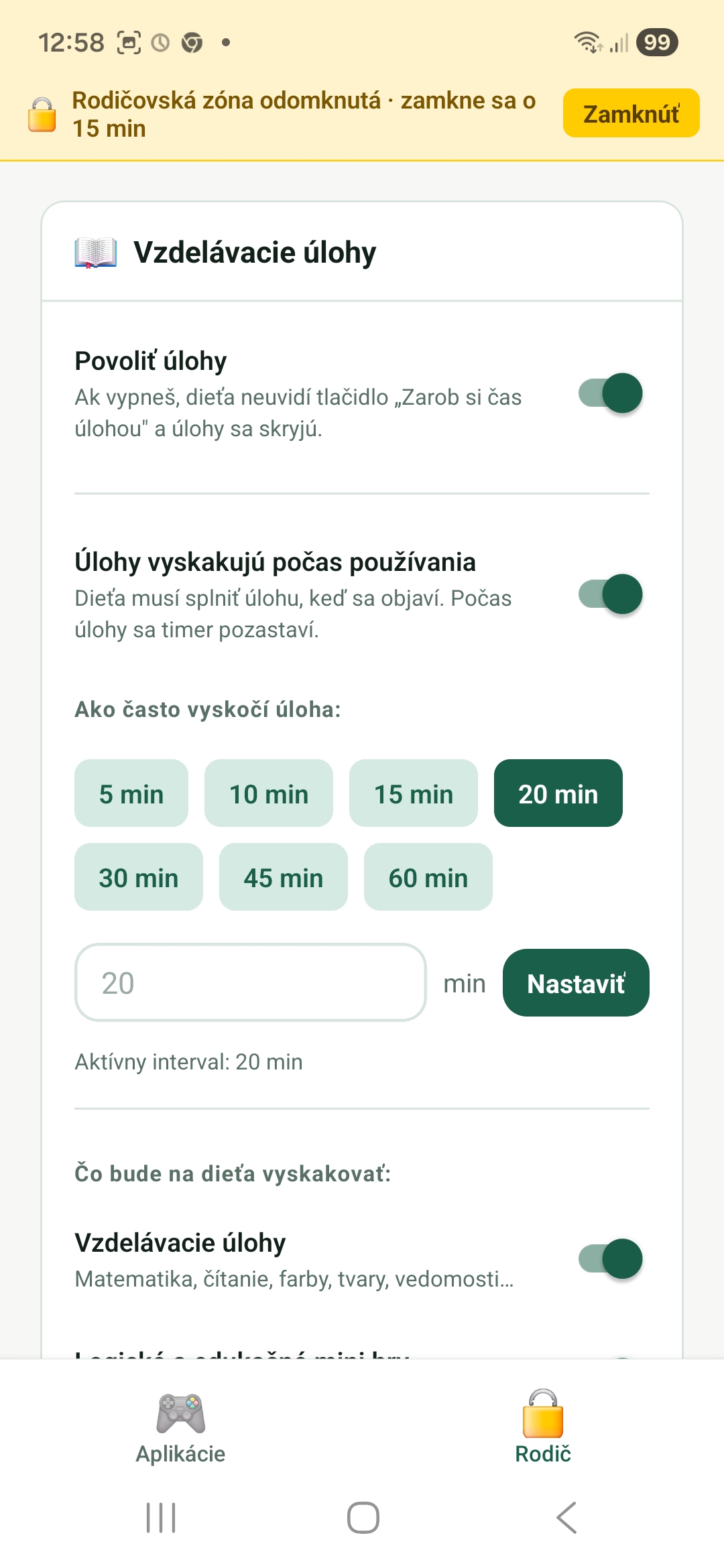 Nastavenie úloh