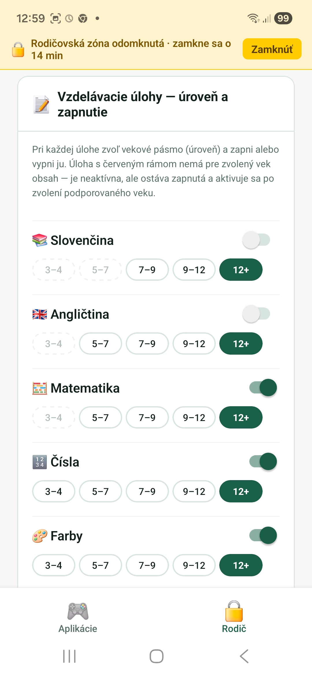 Zapínanie vzdelávacích úloh 1