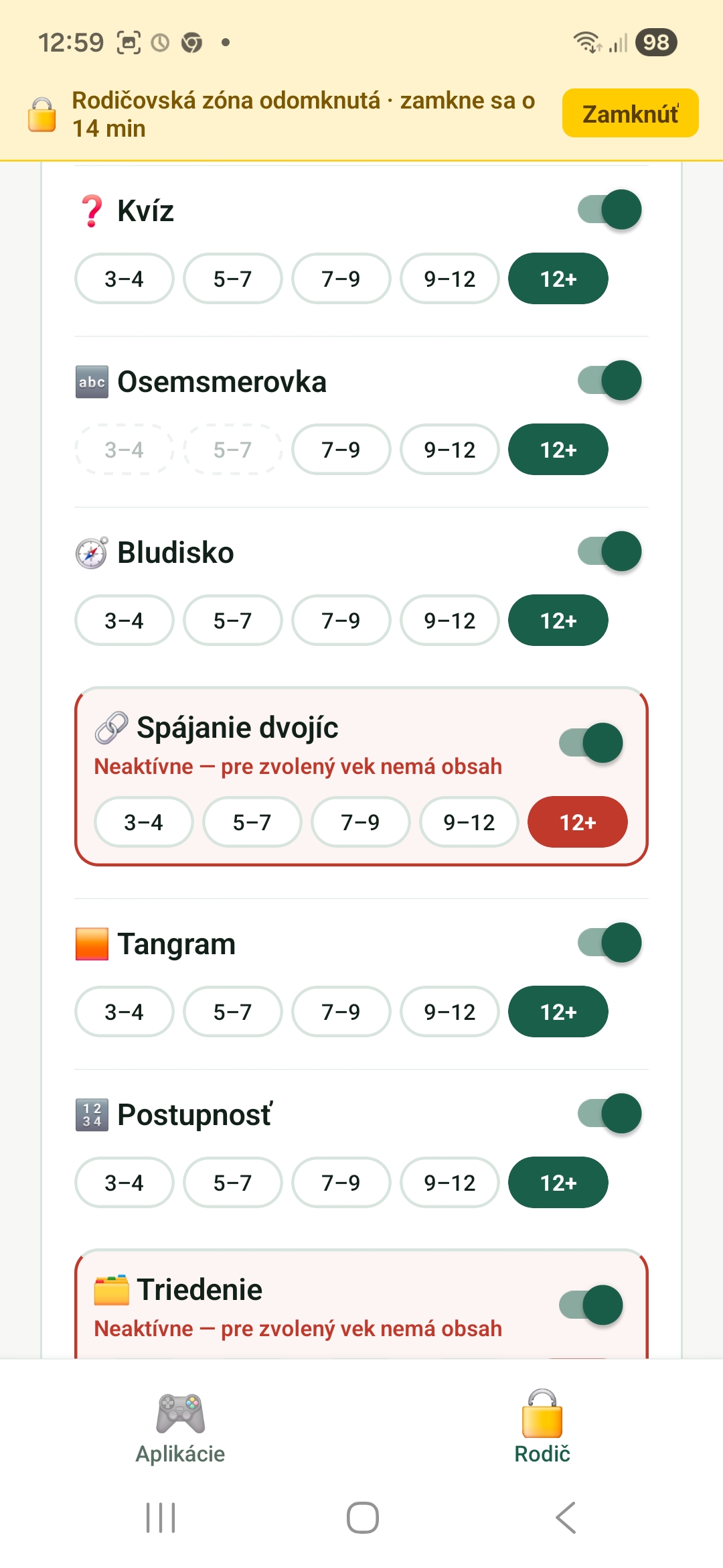 Zapínanie mini hier 2