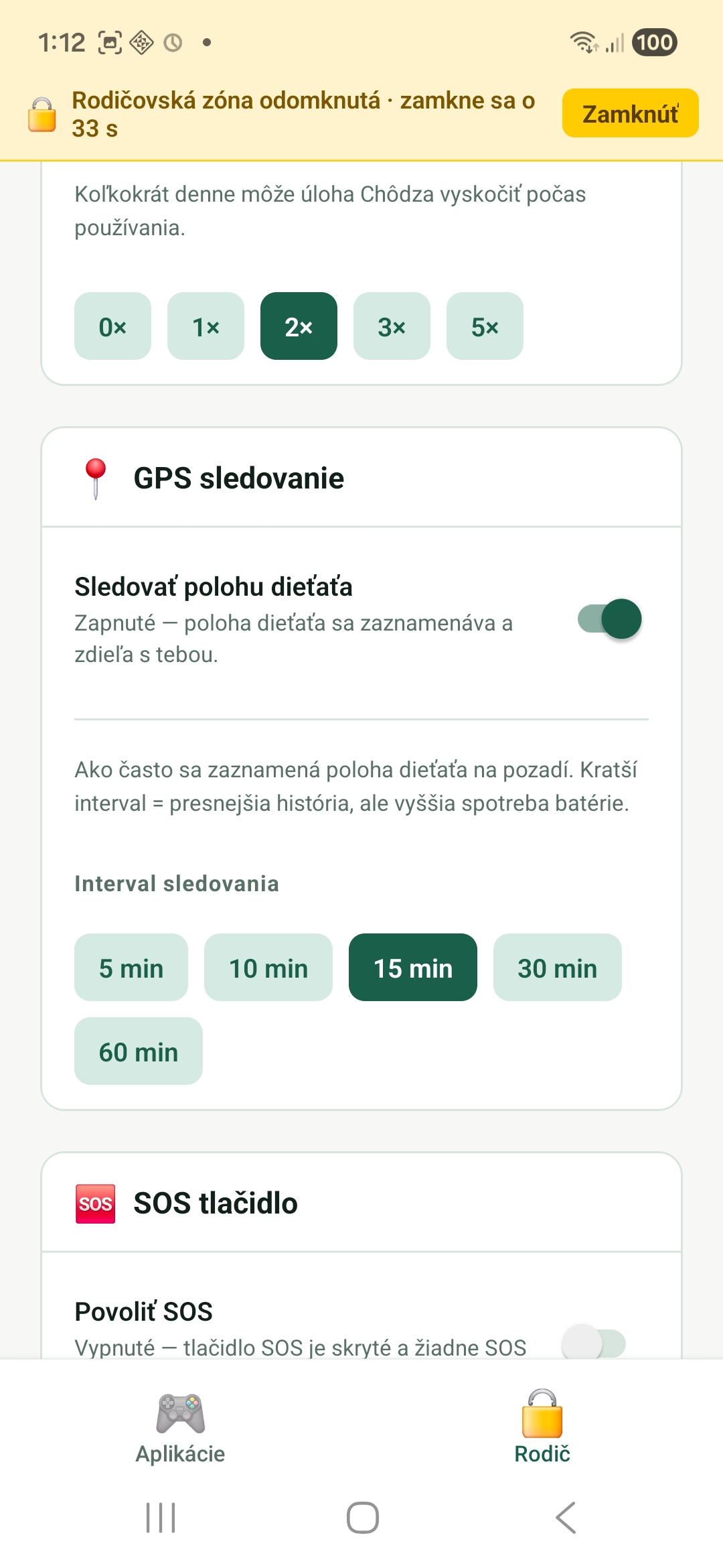 Sledovanie polohy dieťaťa