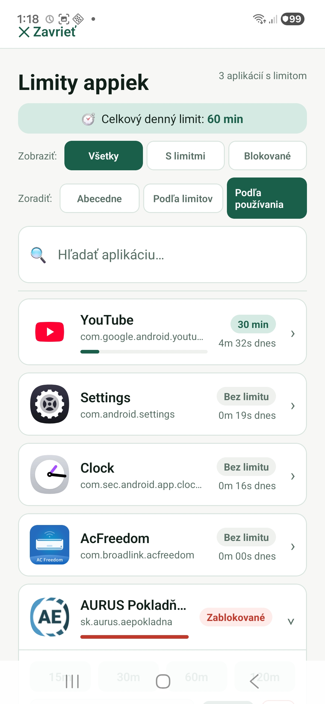 Limity a blokovanie aplikácií