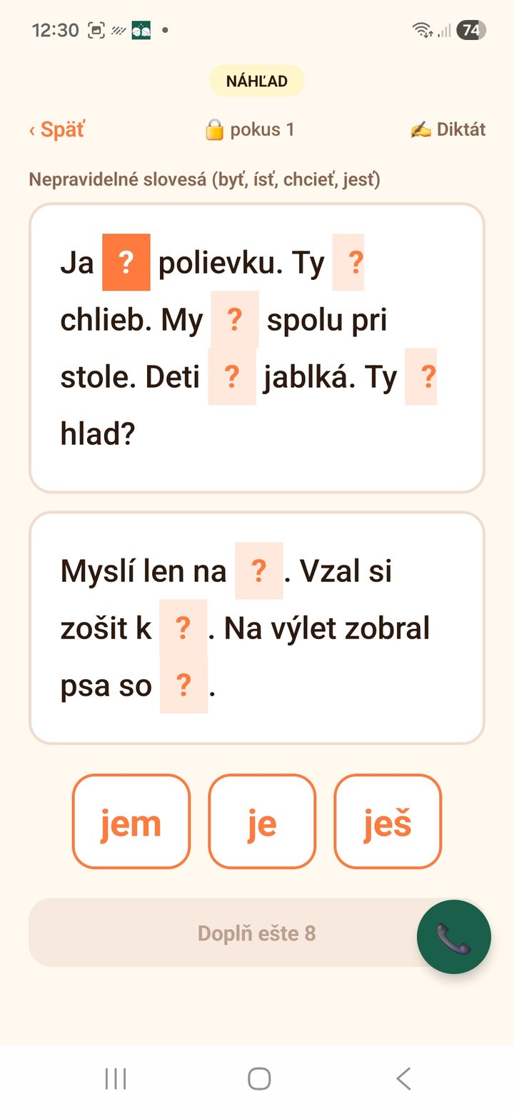 Diktát – 6. ročník – nepravidelné slovesá, zvratné zámená