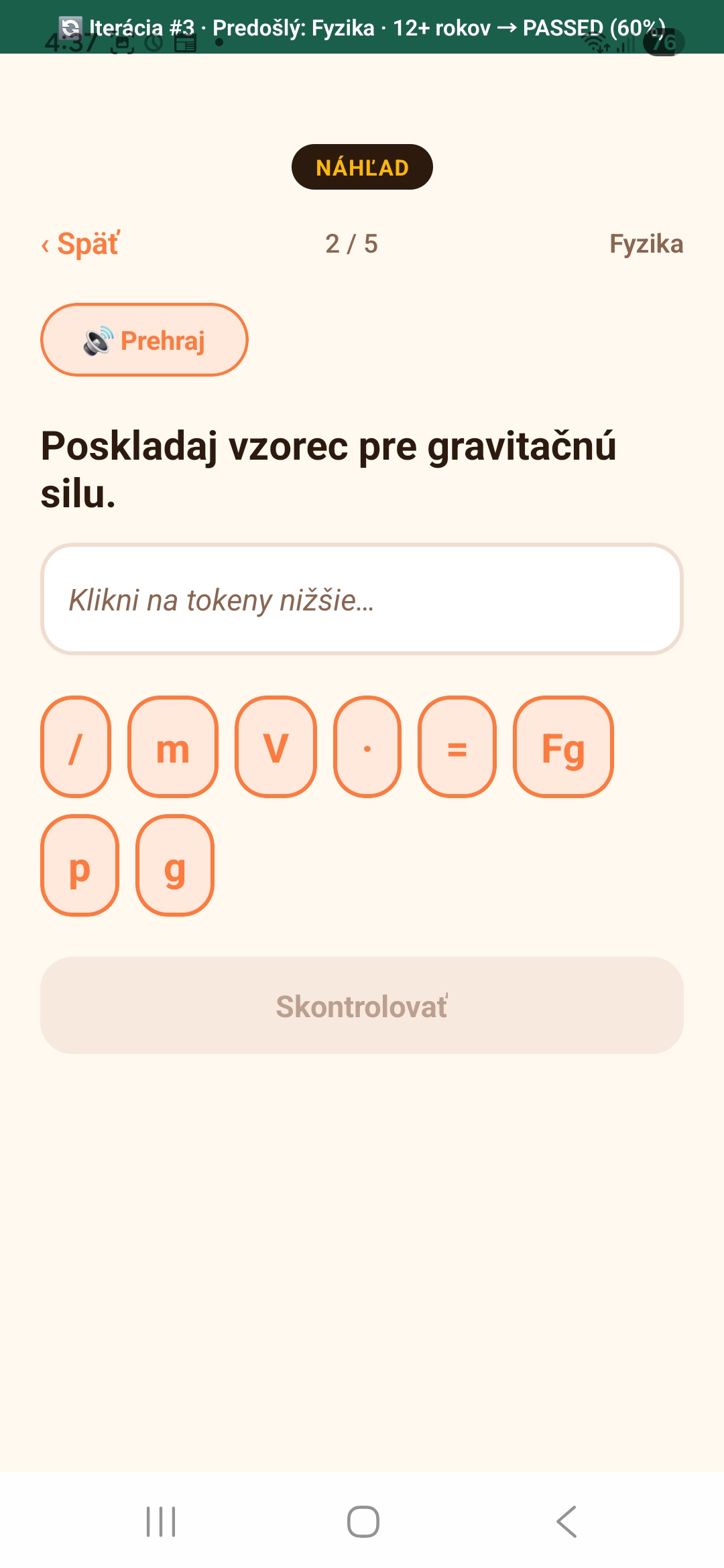 Fyzika 12+ — poskladaj vzorec pre gravitačnú silu