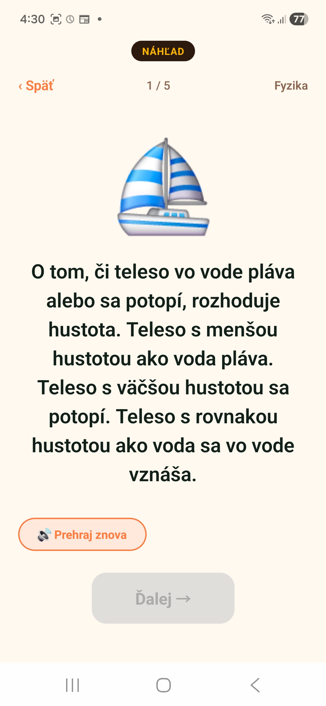 Fyzika 9-12 — hustota a plávanie telies
