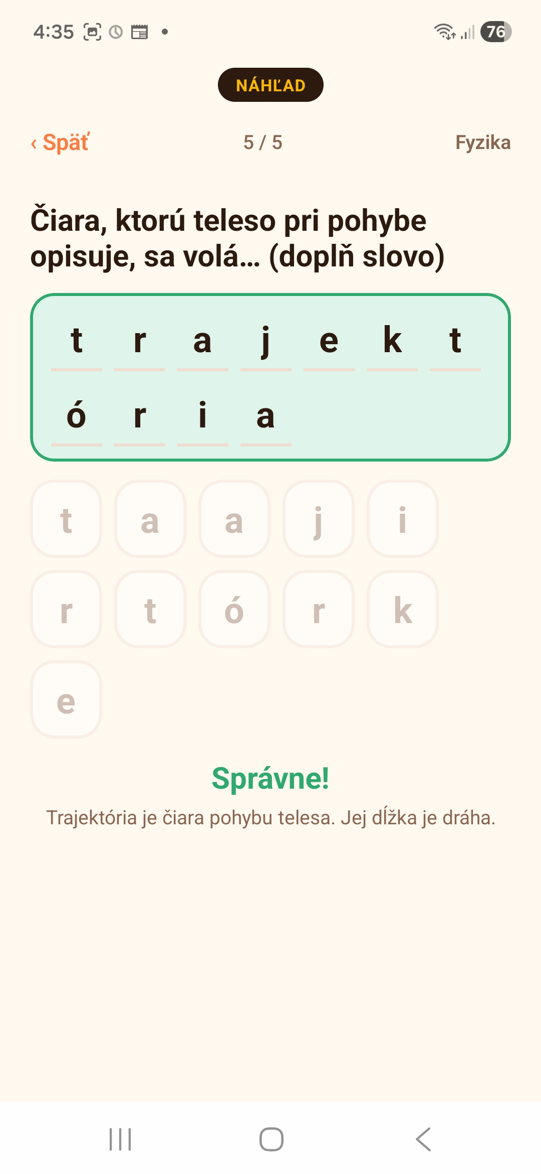 Fyzika 9-12 — doplň slovo — trajektória